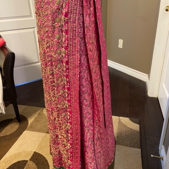 Indian Sari Silk Hand Beaded Wrap Around Skirt. OS EUC Quality Workmanship PINK! - Picture 3 of 16